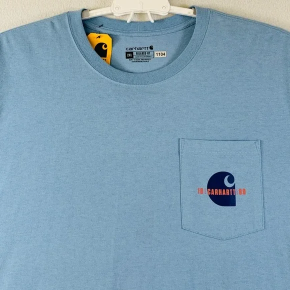 NWT Carhartt C Graphic T-Shirt Mens Relaxed Fit Heavyweight Long Sleeve 2XL Blue - Picture 4 of 11